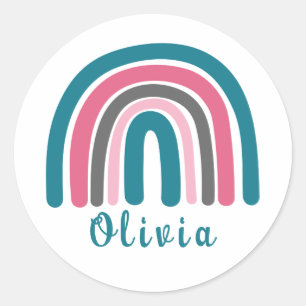 Boho Colourful Rainbow With Personalized Name  Classic Round Sticker