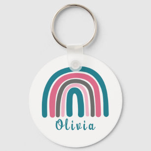 Boho Colourful Rainbow With Personalized Name Keychain