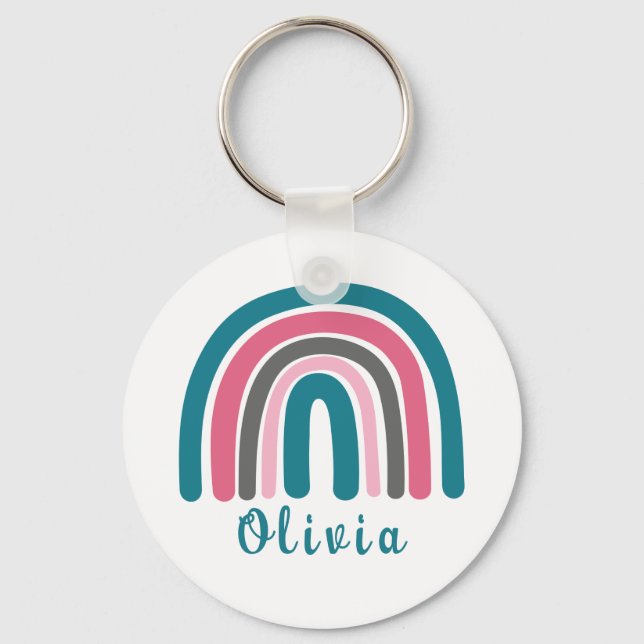 Boho Colourful Rainbow With Personalized Name   Keychain (Front)