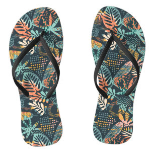 Boho Colourful Tropical Leaves Flip Flops