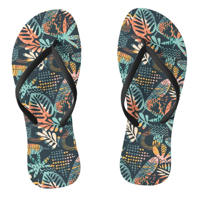 Boho Colourful Tropical Leaves Flip Flops (Footbed)