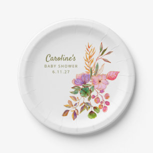 Boho Colourful Watercolor Floral Baby Shower Custo Paper Plate