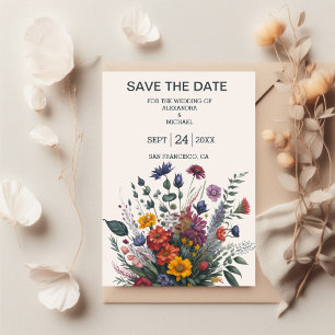 Boho Colourful Watercolor Wildflower Wedding Save The Date