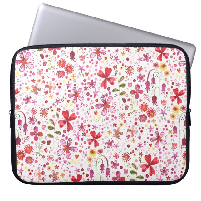 Boho Colourful Wild Flower Watercolor Laptop Sleeve (Front)