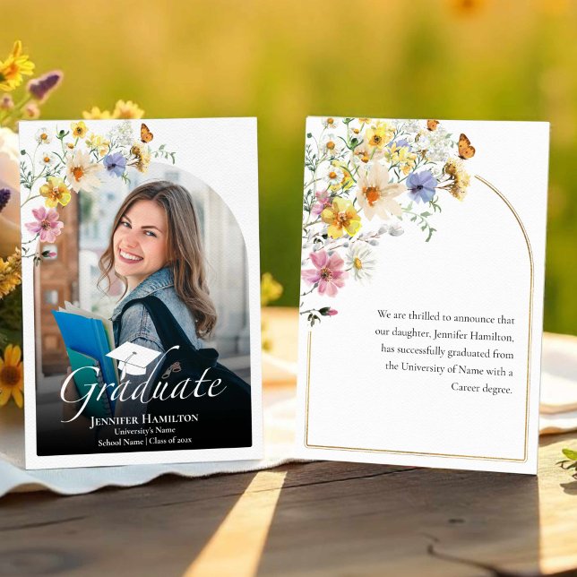 Boho Colourful Wildflower Photo Graduation Announcement (Creator Uploaded)