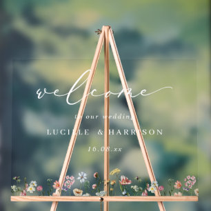 Boho Colourful Wildflowers Wedding Welcome Acrylic Sign