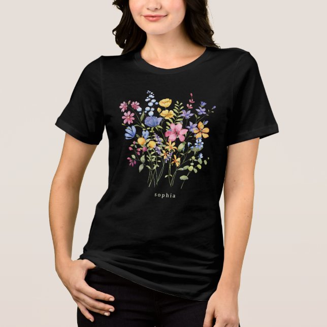 Boho Colourful Wildflowers with Monogram Tri-Blend Shirt (Front)