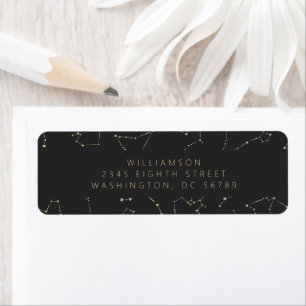 Boho Constellation Stars Black Gold Return Address