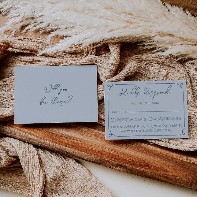 Boho Cool Marina Blue Frame Fantaisie Mariage RSVP (Créateur téléchargé)