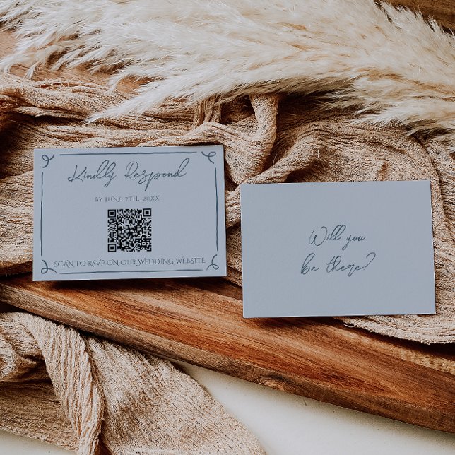 Boho Cool Marina Blue Frame QR Code Wedding  RSVP Card (Creator Uploaded)