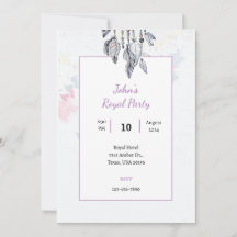 Boho cool watercolor royal party invitation card