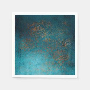 Boho Copper Blue Damask Grunge Napkin