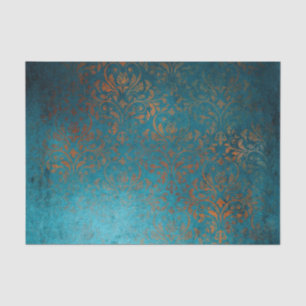Boho Copper Blue Damask Grunge Tissue Paper