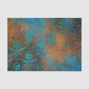 Boho Copper Blue Floral Damask Grunge Tissue Paper