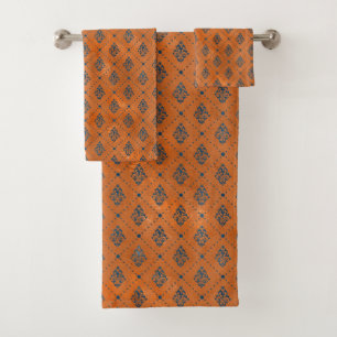 Boho Copper Blue Graphic Art Deco Bath Towel Set