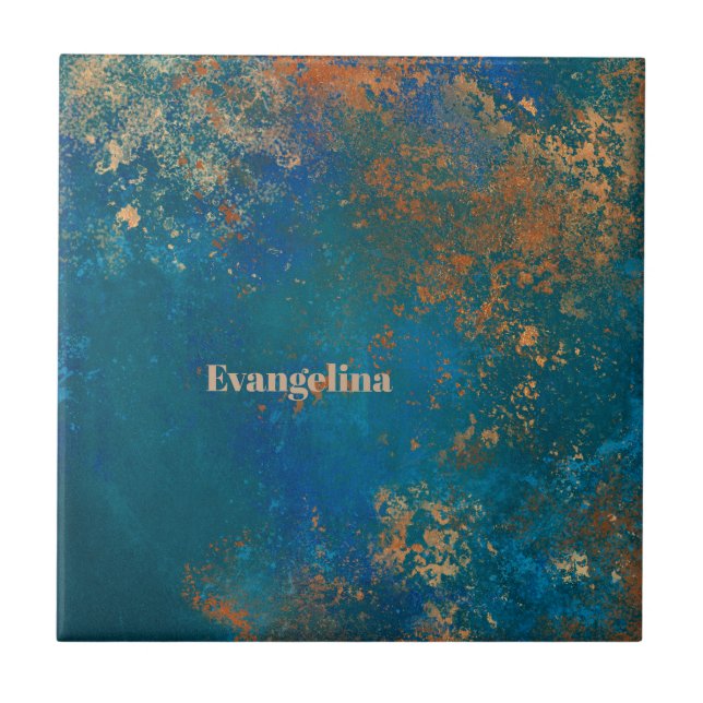 Boho Copper Blue Grunge Tile (Front)