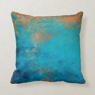 Boho Copper Blue Rustic Throw Pillow