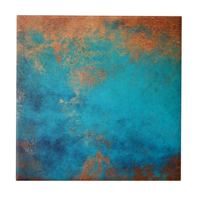 Boho Copper Blue Rustic Tile (Front)