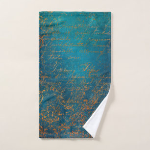Boho Copper Blue Script Handwriting Grunge Hand Towel