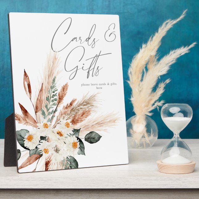 Boho Copper Pampas & Beige Floral Cards Gifts 2 Plaque (Side)