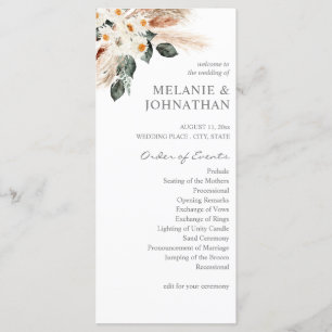 Boho Copper Pampas Floral Ceremony  Program