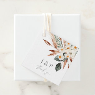 Boho Copper Pampas Grass & Beige Floral Favour Tag