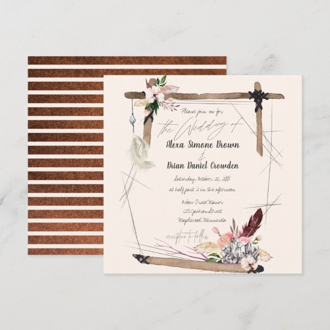 Boho Copper Stripe Invitation (Front/Back)