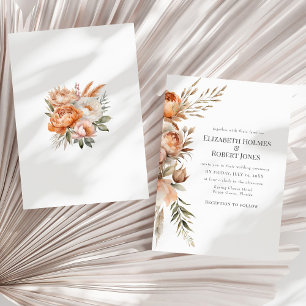 Boho Coral and Peach Dry Flowers Wedding Invitation