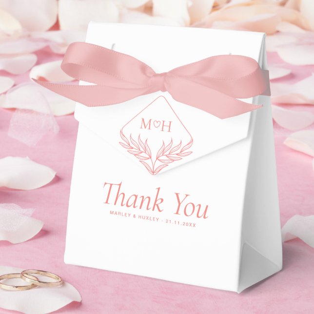Boho Coral Pink White Monogram Wedding Gift Favor Box (Wedding)