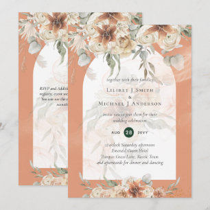 Boho Coral Terracotta Pampas Grass Wedding Invitation