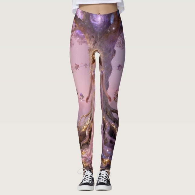 Boho Cosmic Bloom Pink Leggings Women No3 Ethereal (Front)