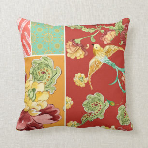 Boho Cottage Modern Bohemian Style Flower Birds Throw Pillow