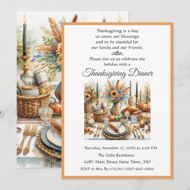 Boho Cottage Thanksgiving Dinner Family Friends Invitation (Front/Back)