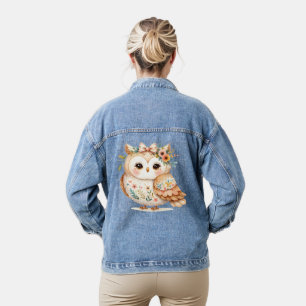 Boho Cottagecore Owl Floral Farmcore Charm Denim Jacket