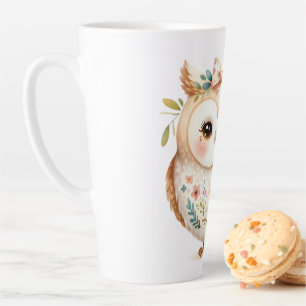 Boho Cottagecore Owl Floral Farmcore Charm Latte Mug