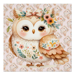 Boho Cottagecore Owl Floral Farmcore Charm Poster