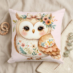 Boho Cottagecore Owl Floral Farmcore Charm Throw Pillow