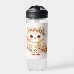 Boho Cottagecore Owl Floral Farmcore Charm Water Bottle