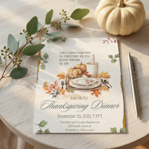 Boho Cottagecore Watercolor Pumpkin Thanksgiving Invitation