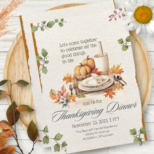 Boho Cottagecore Watercolor Pumpkin Thanksgiving Invitation