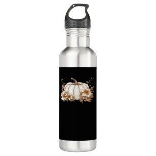 Boho Cottagecore White Pumpkin with Autumn Florals 710 Ml Water Bottle