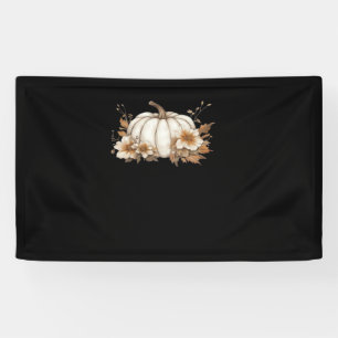 Boho Cottagecore White Pumpkin with Autumn Florals Banner