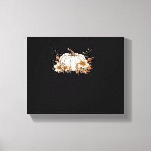 Boho Cottagecore White Pumpkin with Autumn Florals Canvas Print