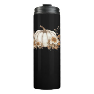 Boho Cottagecore White Pumpkin with Autumn Florals Thermal Tumbler
