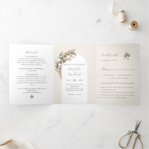 boho cotton and eucalyptus Tri-Fold invitation