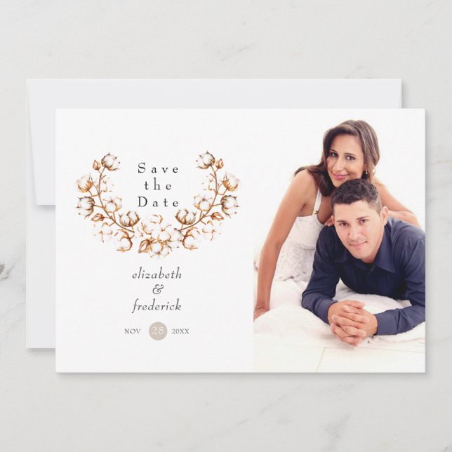 Boho Cotton Wedding Save The Date (Front)