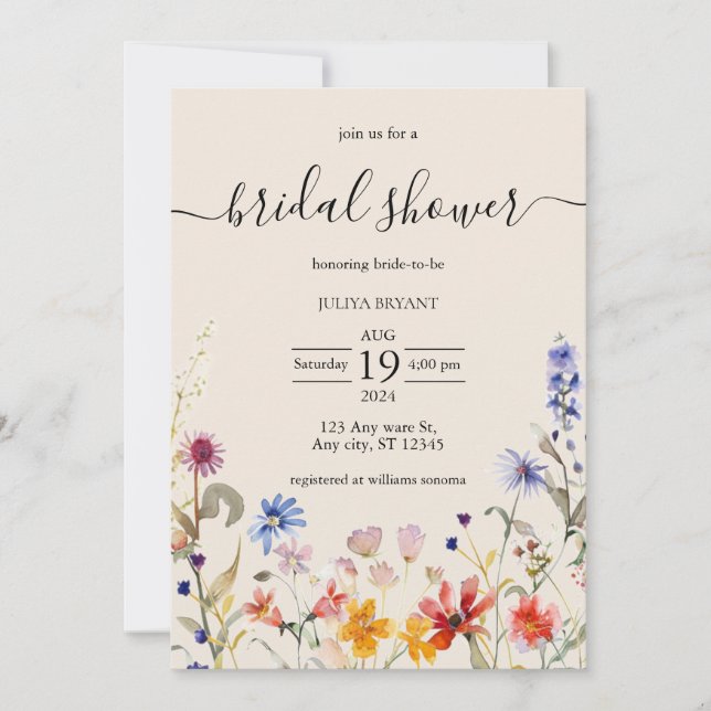 Boho couleur fleur sauvage nuptiale invitation dou (Devant)