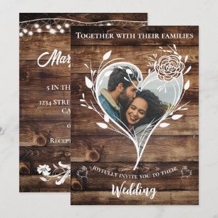 Boho Country Rustic Wood Photo WeddIng Invitation