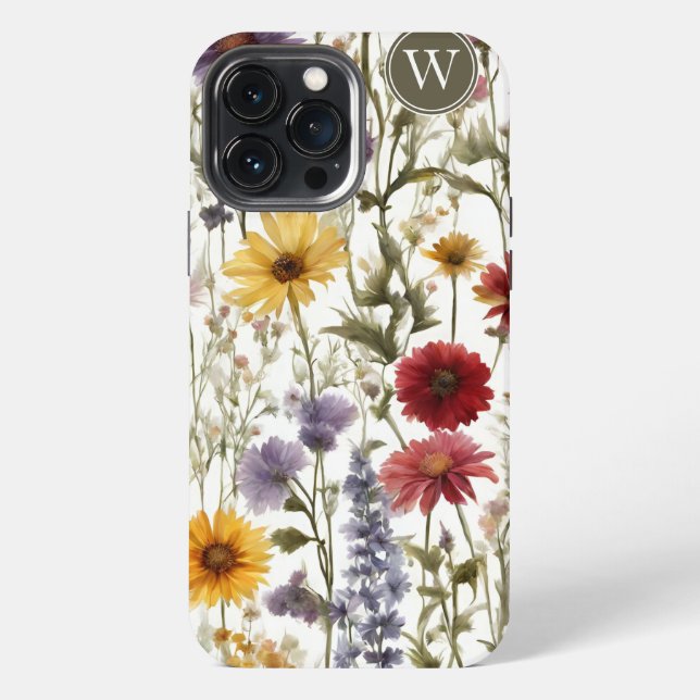 Boho Country Wildflowers Monogram iPhone Case (Back)