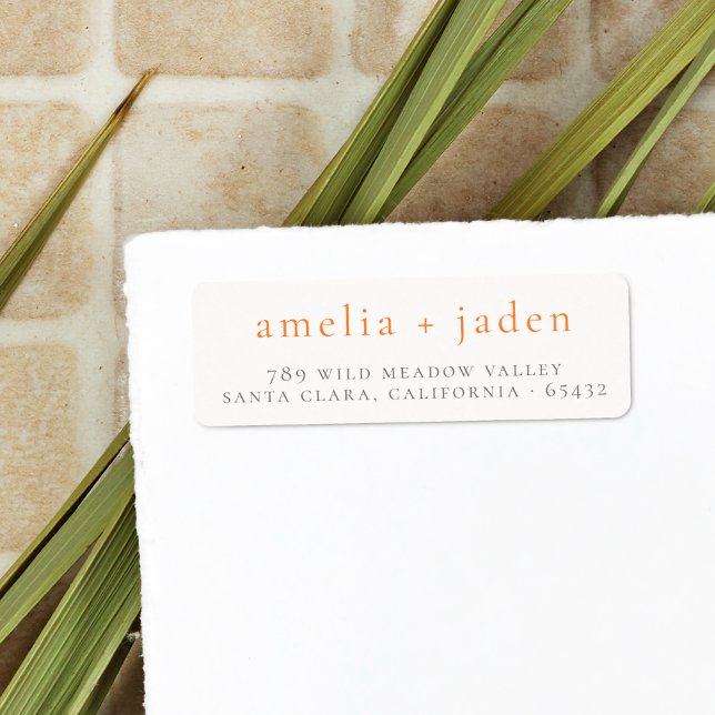 Boho Couple Names Orange & White Return Address (Return Address Label Mock-up)
